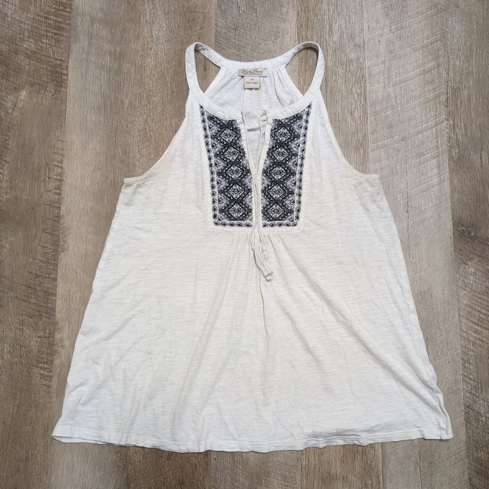 Lucky Brand White Halter Top Embroidered Chest